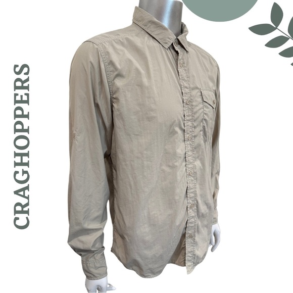 🛍️3/$40 Craghoppers Lightweight Anti-Insect Shirt Beige Long Sleeve   Large - Picture 3 of 6